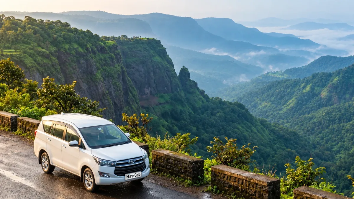 HireCab Innova Crysta at Arthur's Seat viewpoint in Mahabaleshwar on a Pune to Mahabaleshwar cab