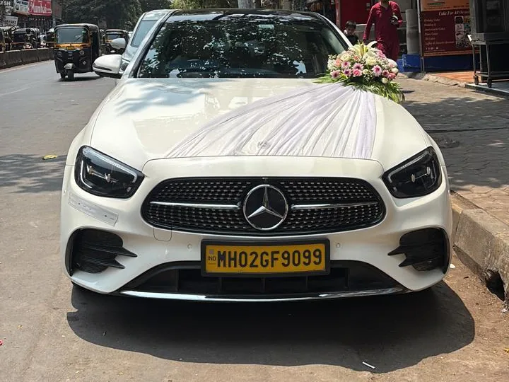 Decorated Mercedes E Class wedding car on rent in Mumbai